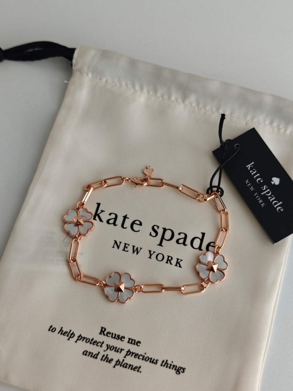 NWT Kate Spade Spades & Studs Chain Link Bracelet Rose Gold KE978 $129 - Picture 5 of 7